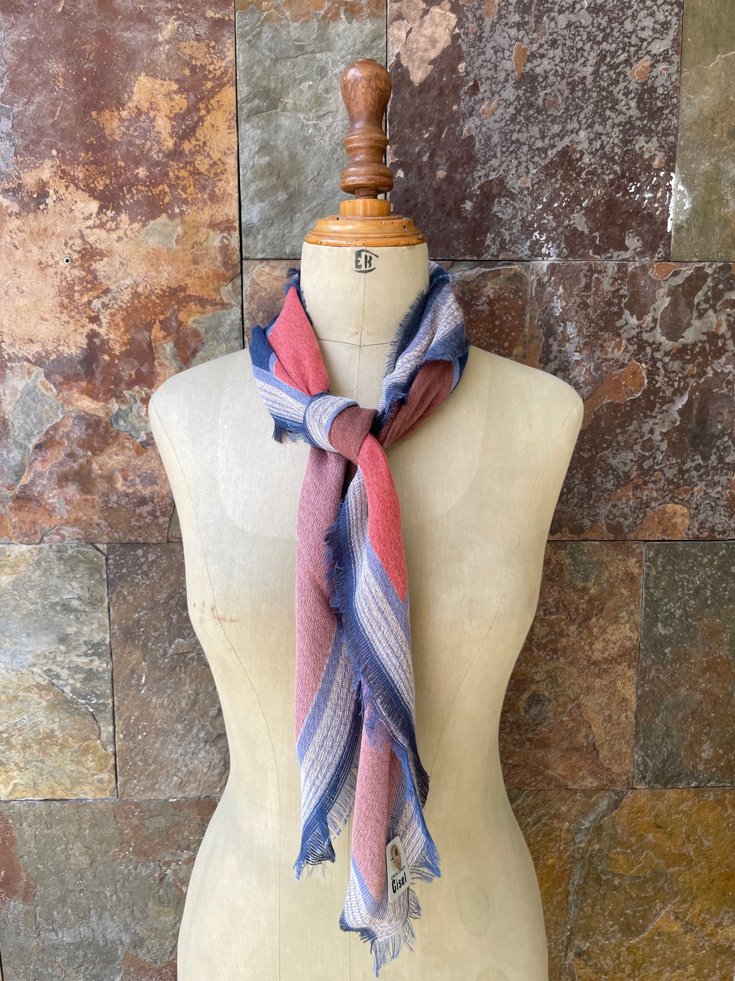 Pañuelo vintage italiano en colores azul, marrón y salmón