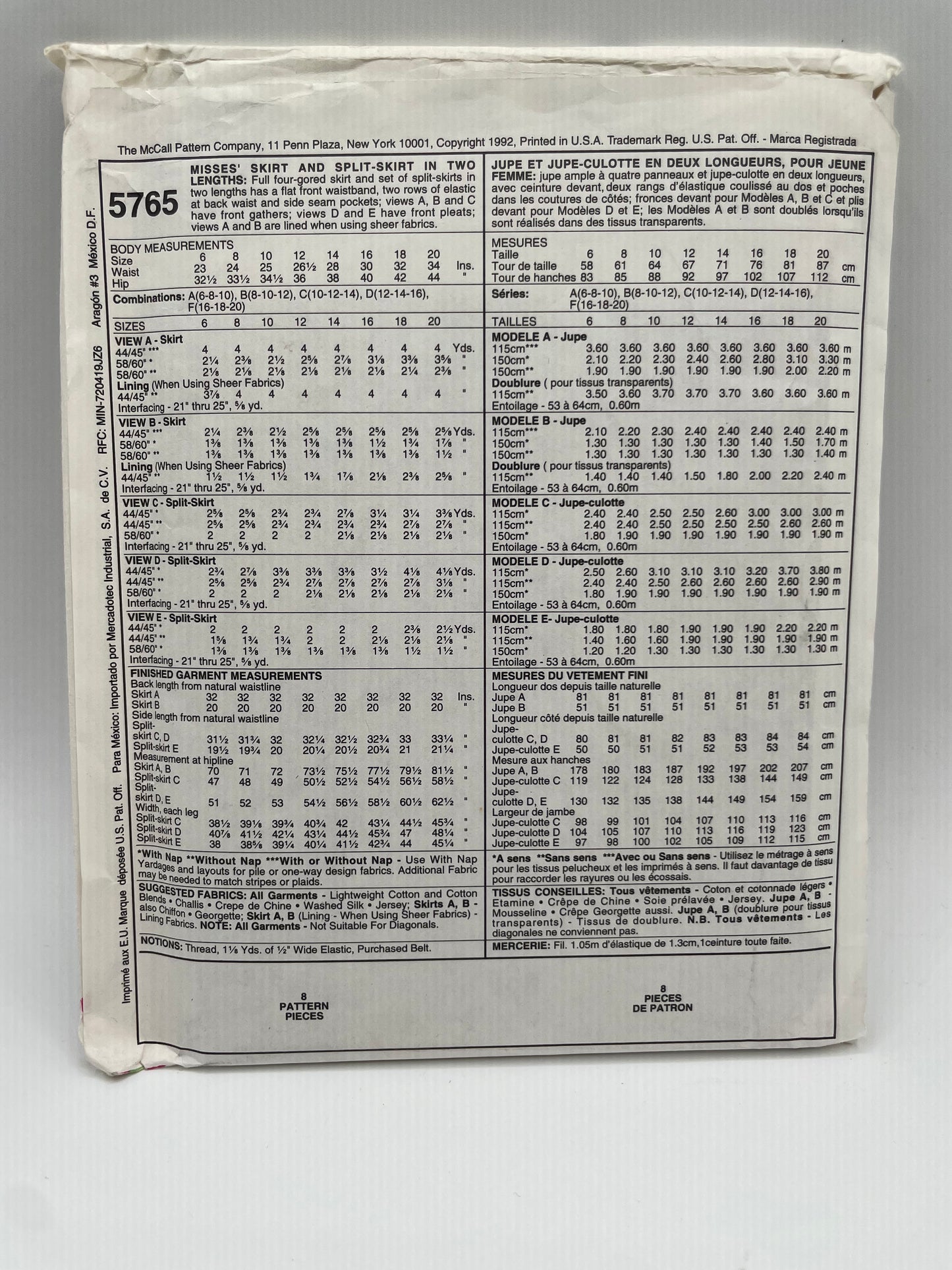 Patrón vintage original americano de faldas