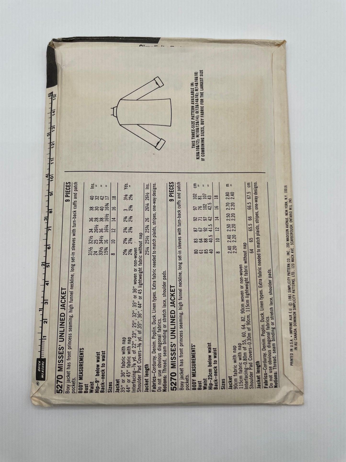 Patrón vintage original americano de chaqueta sin forro