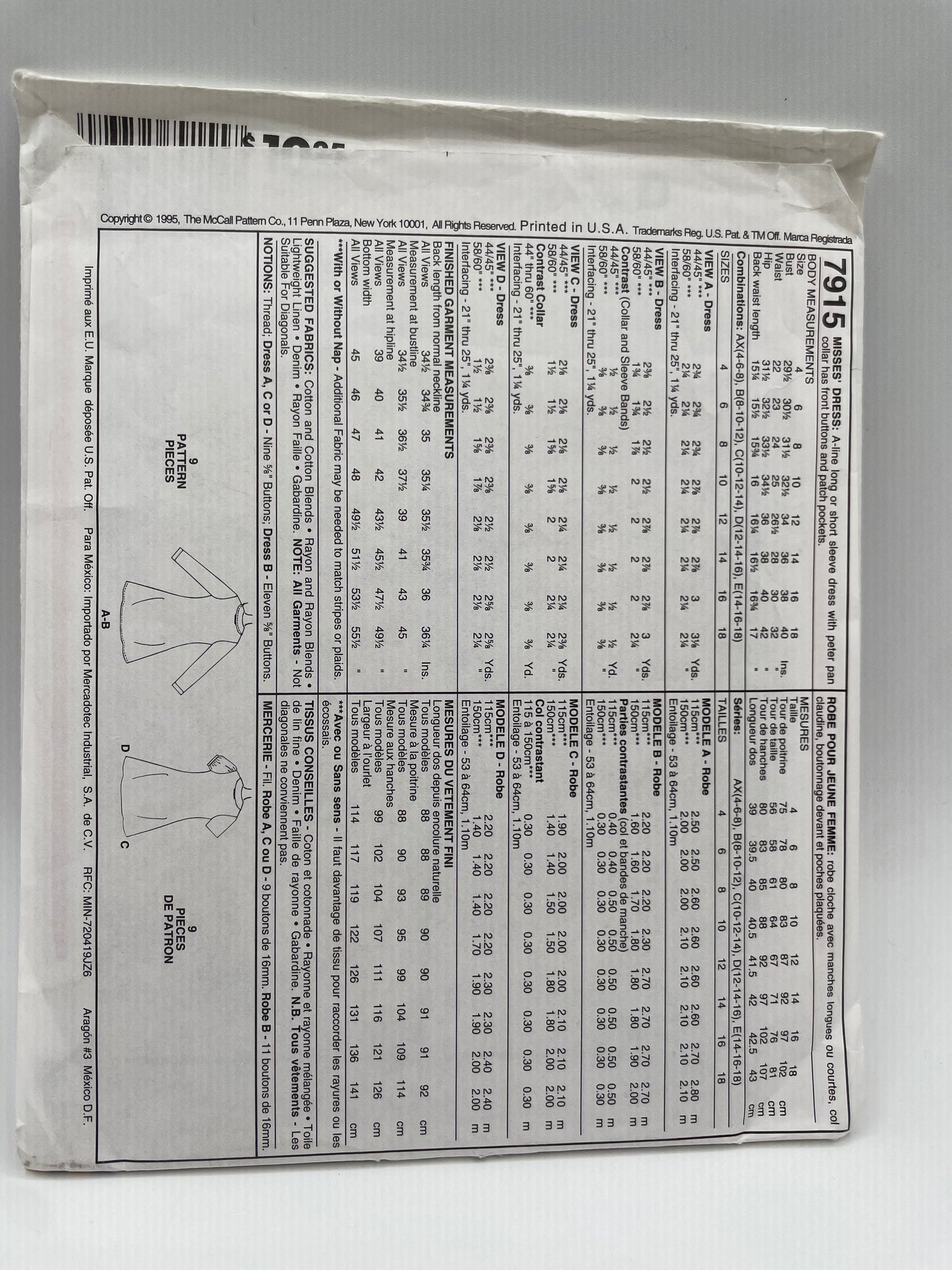 Patrón vintage original americano de vestido