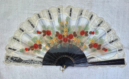 Pericón de pasta antiguo con encaje beige, color carey y pintado a mano con motivos florales
