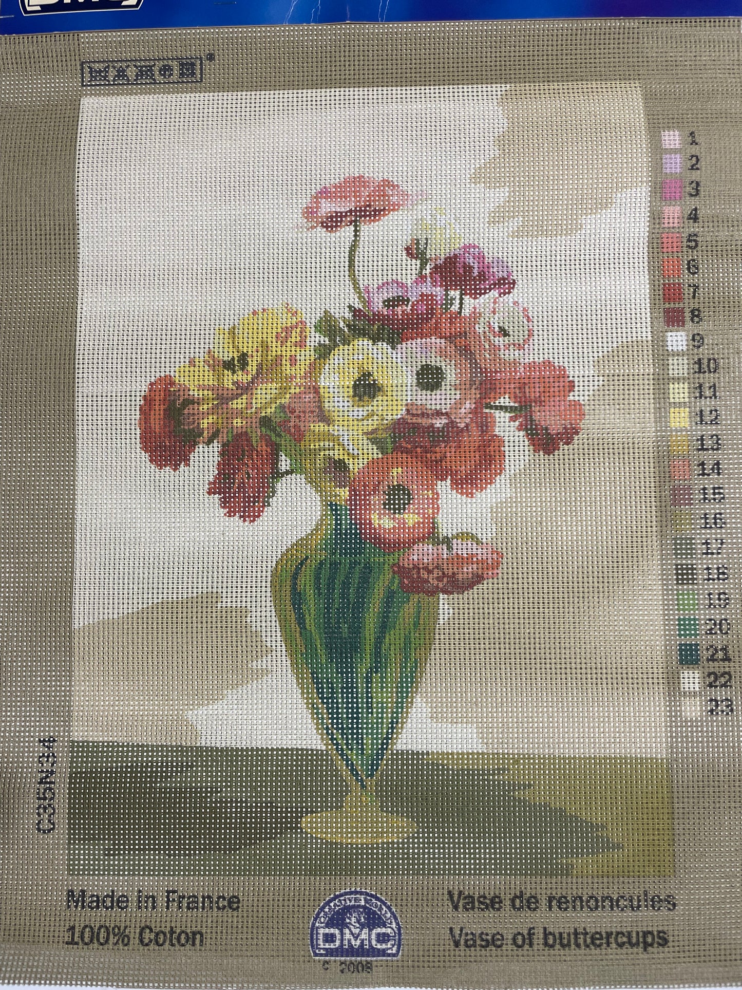 Petit point: "Jarrón con flores" DMC - CON HILOS