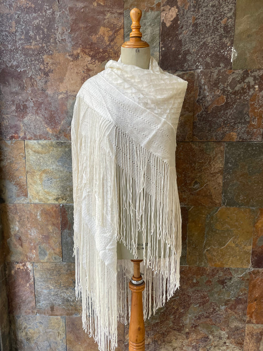 Plaid vintage con fleco en color hueso - Único en stock