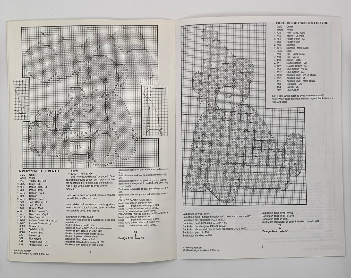 Plantilla "Cherished teddies" Birthdays Nº 100 By Priscilla Hillman DMC (Idioma inglés)