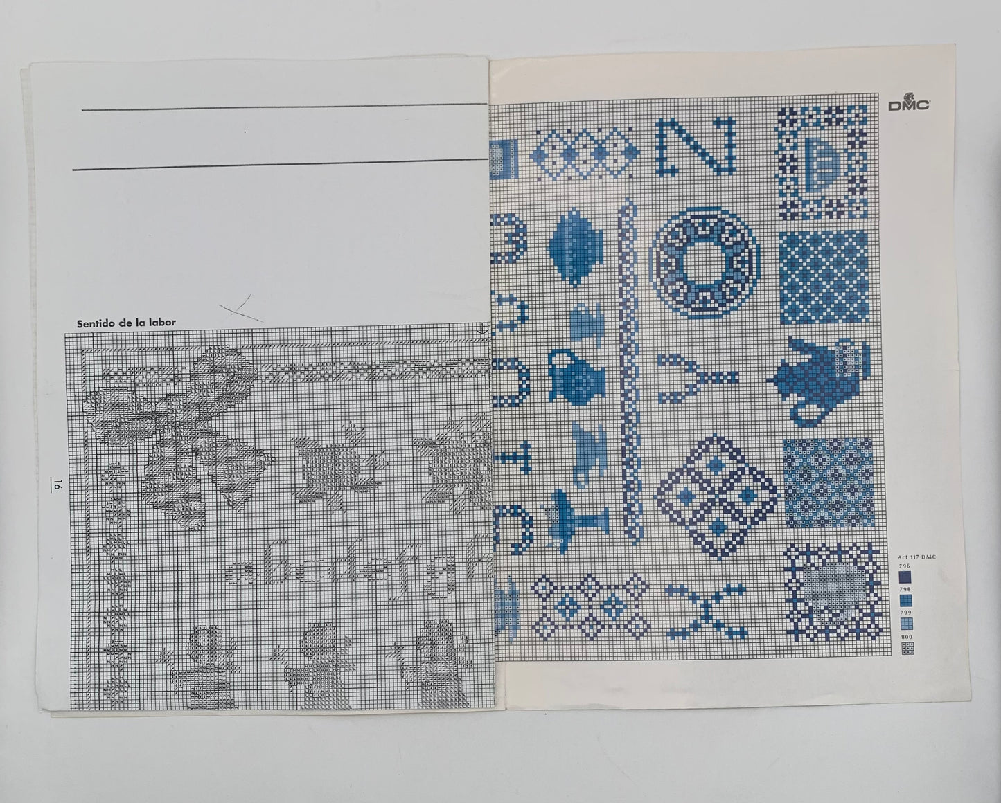 Plantilla "DMC Création" Blanco y azul