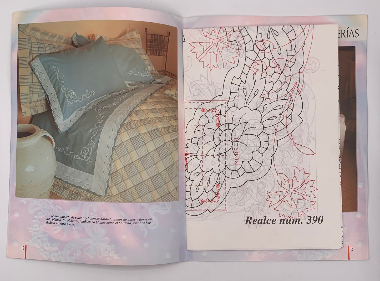 Revista "REALCE" Nº 390 Juegos de cama, mantelería, motivos sueltos