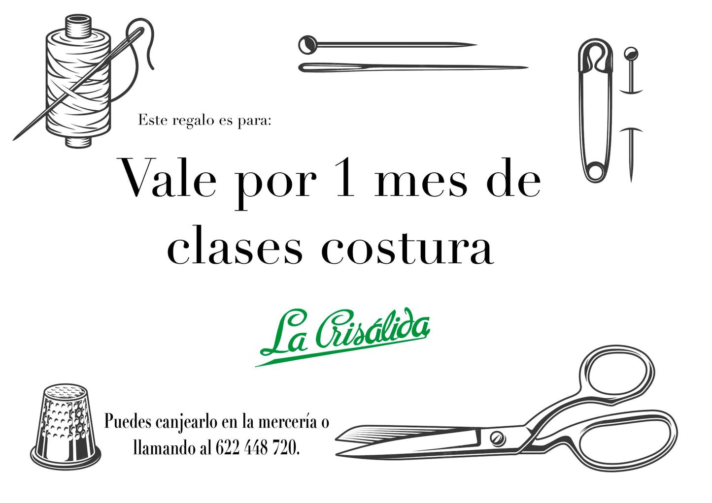 Vale regalo Clases de Costura - 1 mes