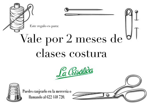 Vale regalo Clases de Costura - 2 meses